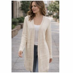 Old Navy Cream Knit Open Cardigan Sweater M‎ Longline Ribbed Cozy